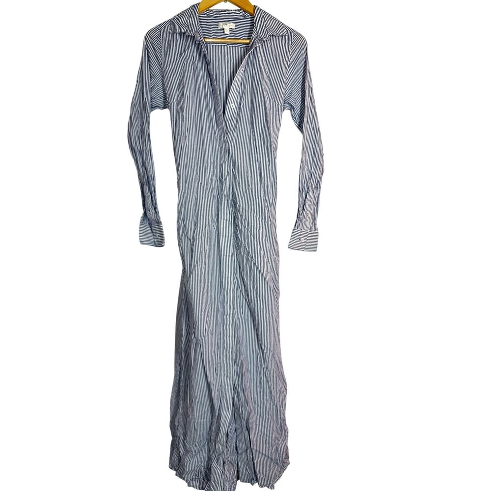 Ann Mashburn Ingrid Shirt Dress Striped Long Sleeve Tie Waist Maxi Blue White M - Picture 3 of 12